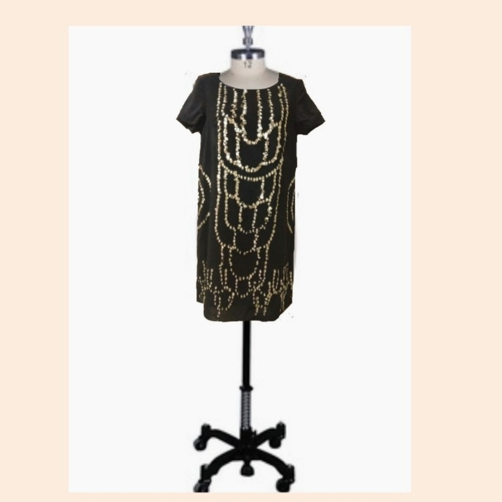 Season.js metallic embellished black dress